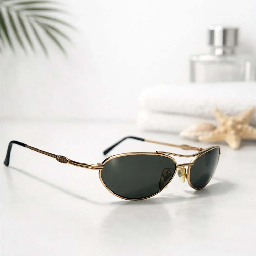 ABC Sports Aviator Signet Vintage 80s Y2K Gold Frame Black Lens Sunglasses